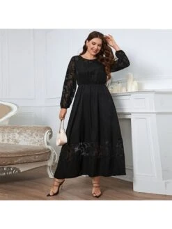 Temperament Round Neck Lace Women's Long Sleeve Dress