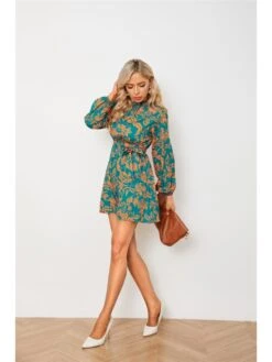 Puff Sleeve Printed Short Dresses For Women -BreezeWear Store P 20221012181037300 456