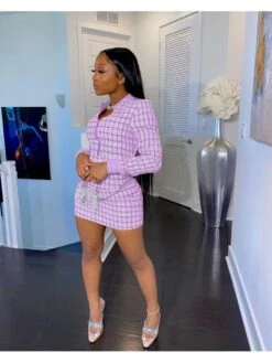 Temperament Plaid Zipper Women's Long Sleeve Dress -BreezeWear Store P 20221015151423989 522