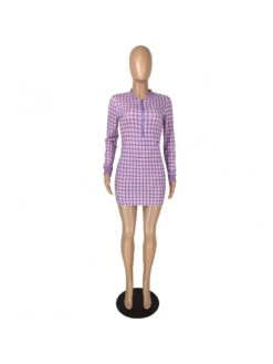 Temperament Plaid Zipper Women's Long Sleeve Dress -BreezeWear Store P 20221015151426434 343