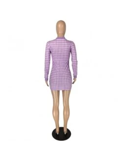 Temperament Plaid Zipper Women's Long Sleeve Dress -BreezeWear Store P 20221015151431626 722