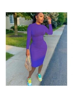 Simple Solid Long Sleeve Dresses For Women
