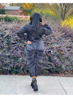 Casual Ruched Long Sleeve Shirt Maxi Dress -BreezeWear Store P 20221027184109502 416