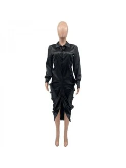 Casual Ruched Long Sleeve Shirt Maxi Dress -BreezeWear Store P 20221027184111784 757