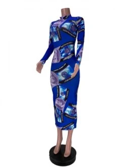 Round Neck Dollar Printing Blue Long Sleeve Dress 10 Round Neck Dollar Printing Blue Long Sleeve Dress -BreezeWear Store P 20221102112116253 637
