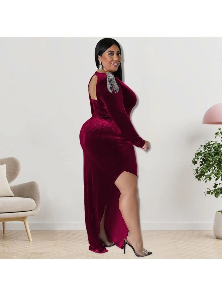 Rhinestone Chain Tassel Slit Plus Size Maxi Dress 4 Rhinestone Chain Tassel Slit Plus Size Maxi Dress - Image 2