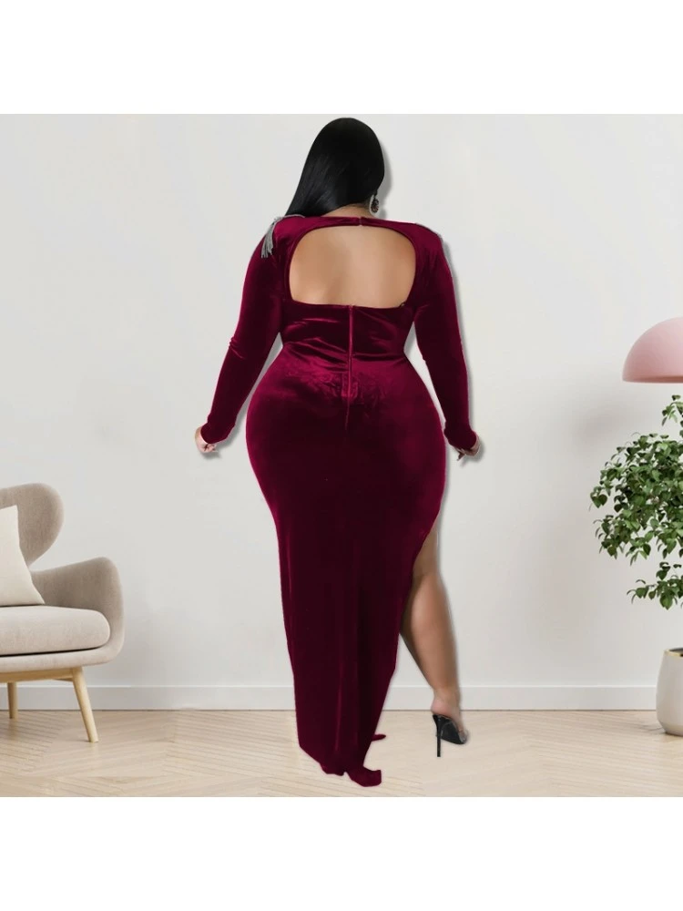 Rhinestone Chain Tassel Slit Plus Size Maxi Dress 5 Rhinestone Chain Tassel Slit Plus Size Maxi Dress - Image 3