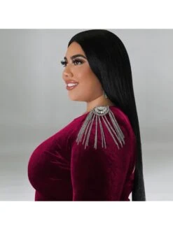 Rhinestone Chain Tassel Slit Plus Size Maxi Dress 9 Rhinestone Chain Tassel Slit Plus Size Maxi Dress -BreezeWear Store P 20221108185740065 689