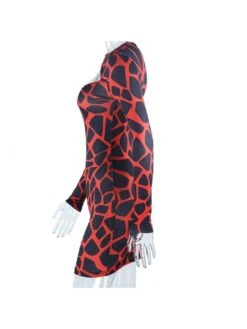 Hollow Out Red Printed Long Sleeve Dress -BreezeWear Store P 20221129092507147 236