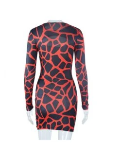Hollow Out Red Printed Long Sleeve Dress -BreezeWear Store P 20221129092509527 369