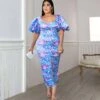 Lantern Sleeve Printing Plus Size Dress