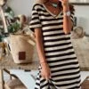 Summer V Neck Striped White Short Sleeve Dress