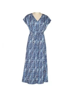 Casual Blue Printed Tie Wrap Midi Dresses -BreezeWear Store P 20230208094257116 599