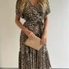 Leopard Print V Neck Short Sleeve Dress -BreezeWear Store P 20230209174847249 470