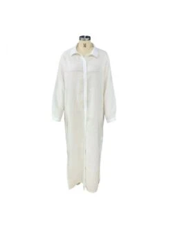 Cotton Linen Plain Button Up Half Sleeve Shirt Dress 10 Cotton Linen Plain Button Up Half Sleeve Shirt Dress -BreezeWear Store P 20230210144848368 862