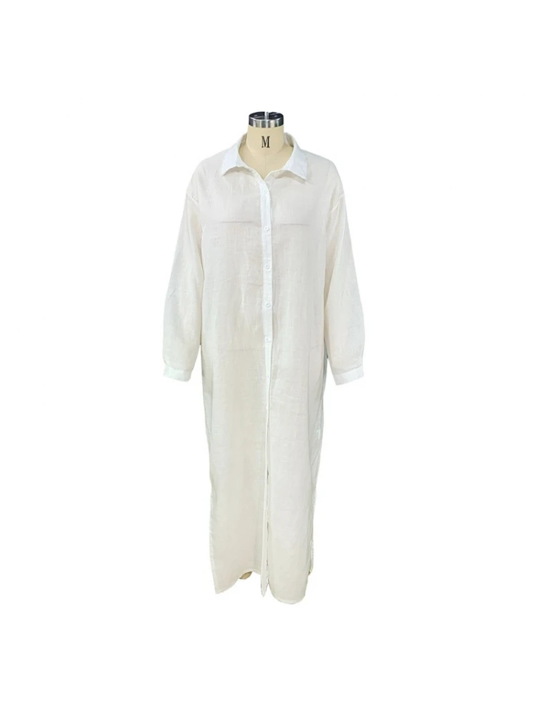 Cotton Linen Plain Button Up Half Sleeve Shirt Dress 5 Cotton Linen Plain Button Up Half Sleeve Shirt Dress - Image 3