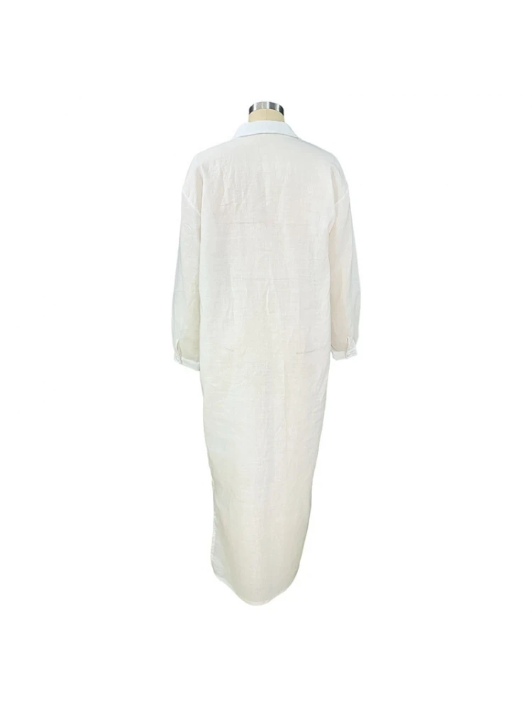 Cotton Linen Plain Button Up Half Sleeve Shirt Dress 7 Cotton Linen Plain Button Up Half Sleeve Shirt Dress - Image 5