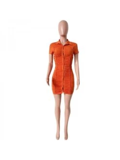 Light Brown Women's Short Sleeve Short Dress -BreezeWear Store P 20230213170922137 862