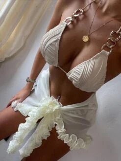White Halter Backless Women's Bikini Swimsuit