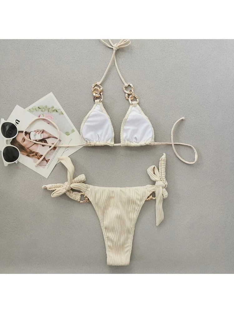 White Halter Backless Women's Bikini Swimsuit 7 White Halter Backless Women's Bikini Swimsuit - Image 5