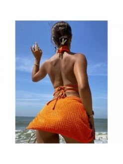 Sexy Halter Backless Sleeveless Orange Bikini Swimsuit -BreezeWear Store P 20230224135823410 301