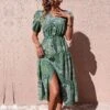 Boho Style Paisley V Neck Puff Sleeve Ruffles Dress -BreezeWear Store P 20230301124119774 431