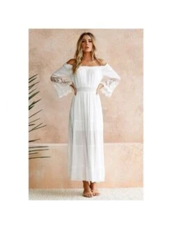 Sexy Summer Lace Off Shoulder Long Sleeve Maxi Dress