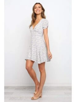 Summer Deep V Light Purple Short Sleeve Dress -BreezeWear Store P 20230327095624339 516