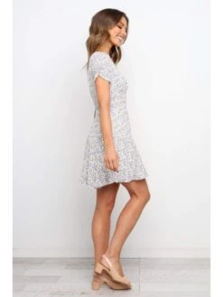 Summer Deep V Light Purple Short Sleeve Dress -BreezeWear Store P 20230327095626832 545