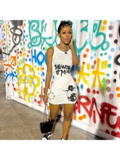 Summer Casual Graffiti Print Sleeveless Slim Dress -BreezeWear Store P 20230328094724006 881