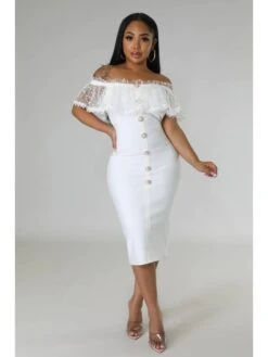 Sexy Polka Dots Ruffled Off Shoulder Bodycon Dress