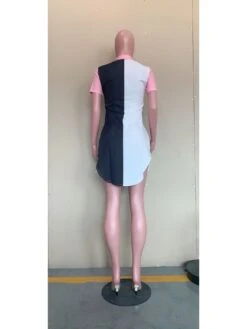 Fashion White Black Contrast Color Short Sleeve Shirt Dress -BreezeWear Store P 20230401183630026 427