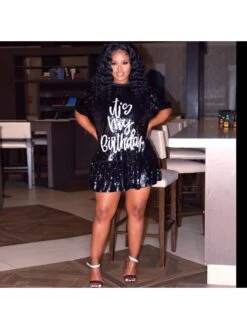 Casual Loose Sequins Printed Short Sleeve Dress