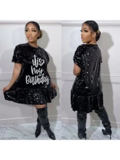 Casual Loose Sequins Printed Short Sleeve Dress -BreezeWear Store P 20230410201232313 287