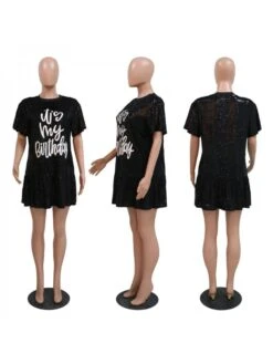 Casual Loose Sequins Printed Short Sleeve Dress -BreezeWear Store P 20230410201234735 861