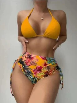 Beach High Waist Floral Cover Up And Bikini Sets -BreezeWear Store P 20230414144139986 903