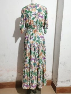 Vacation Floral Drawstring Short Sleeve Maxi Dress -BreezeWear Store P 20230503145837777 884