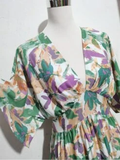 Vacation Floral Drawstring Short Sleeve Maxi Dress -BreezeWear Store P 20230503145840332 469