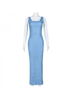 Square Neck Blue Zip Sleeveless Slit Maxi Dress -BreezeWear Store P 20230506123532022 634
