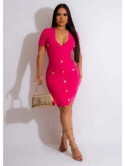 BreezeWear Store 19 Women V Neck Knee Length Short Sleeve Dress