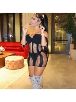 Sexy Hollowed Out Black Short Dress Women