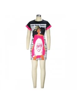 Casual Black Cartoon Pattern Printing Short Dress -BreezeWear Store P 20230517201723476 895