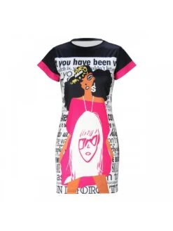 Casual Black Cartoon Pattern Printing Short Dress -BreezeWear Store P 20230517201730650 406