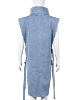 Designer Turtle Neck Blue Denim Sleeveless Dress -BreezeWear Store P 20230525100510418 603