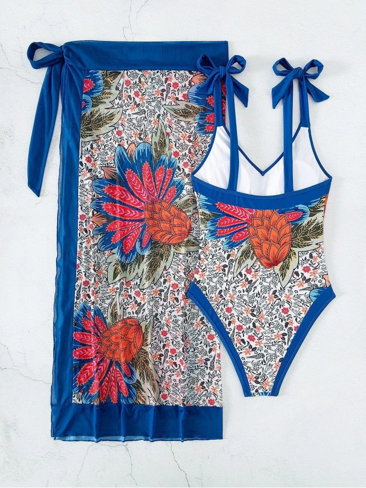 Blue Printed One Piece Swimsuit Sets For Women 7 Blue Printed One Piece Swimsuit Sets For Women - Image 5