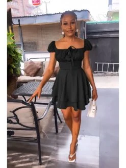 Women's Square Neck Ruched Casual Dress