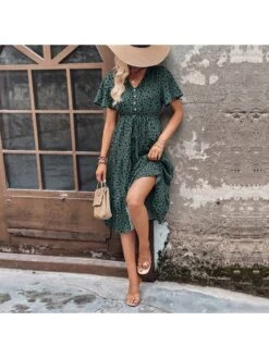 V-Neck Leopard Print Blackish Green Casual Dress 11 V-Neck Leopard Print Blackish Green Casual Dress -BreezeWear Store P 20230527194023510 301