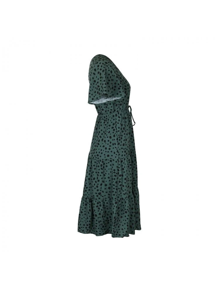 V-Neck Leopard Print Blackish Green Casual Dress 8 V-Neck Leopard Print Blackish Green Casual Dress - Image 6