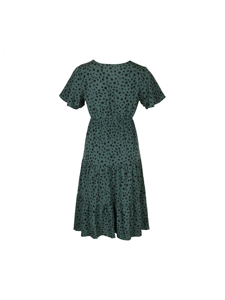V-Neck Leopard Print Blackish Green Casual Dress 9 V-Neck Leopard Print Blackish Green Casual Dress - Image 7