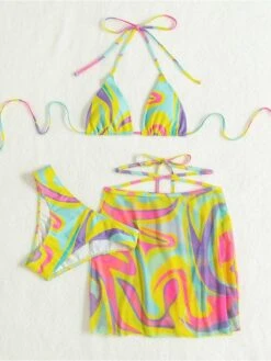 Tie Wrap Printed Sexy Women 3 Piece Bikini Sets -BreezeWear Store P 20230530182935781 881